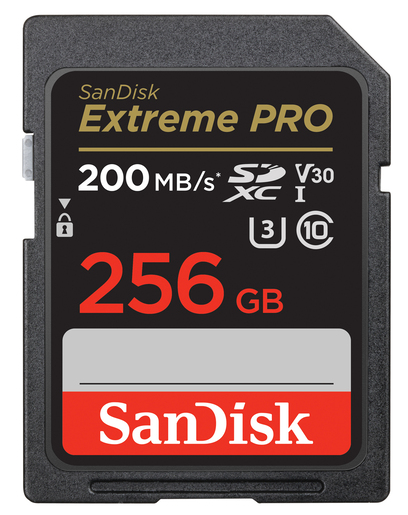 SanDisk 256 GB SDXC ExtremePro 200MB/s V30 UHS-I U3, Class 10