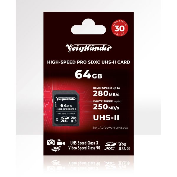 Prof. High-Speed SDXC 64GB, UHS-II, Cl10, U3, V90 (280/250 MB/s)